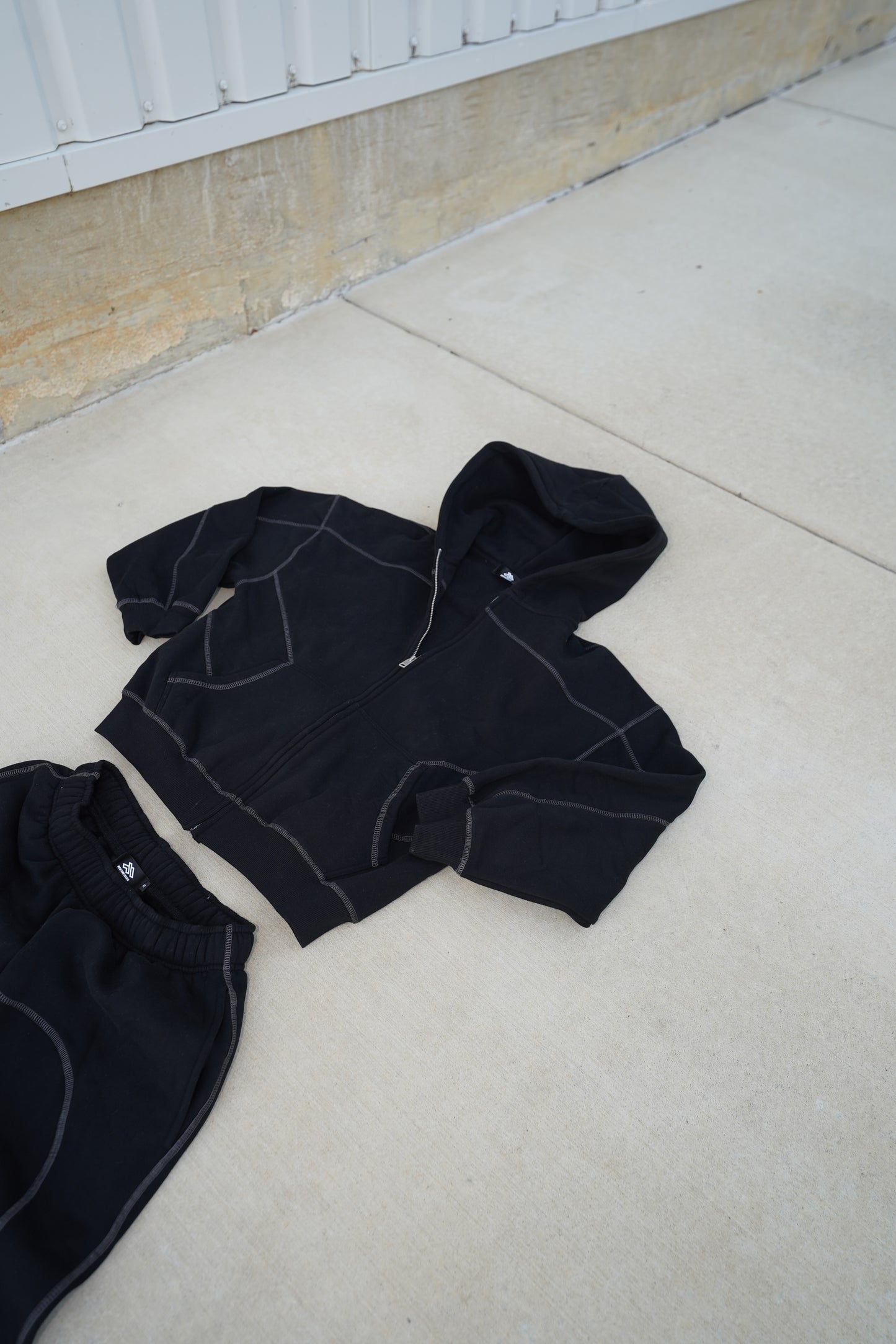 NewInVision-Stitched Boxy Fleece Zip Hoodie