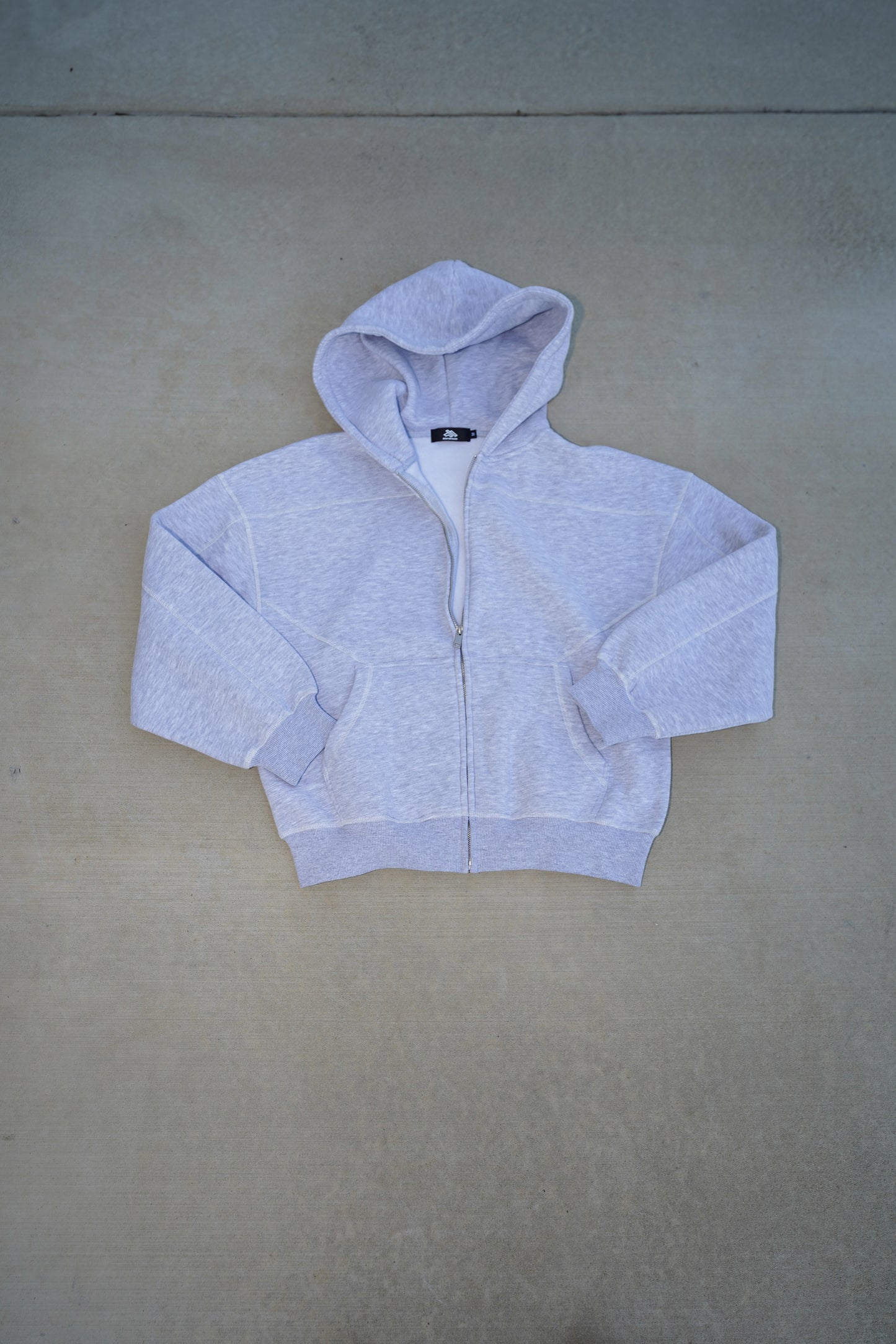 NewInVision-Stitched Boxy Fleece Zip Hoodie
