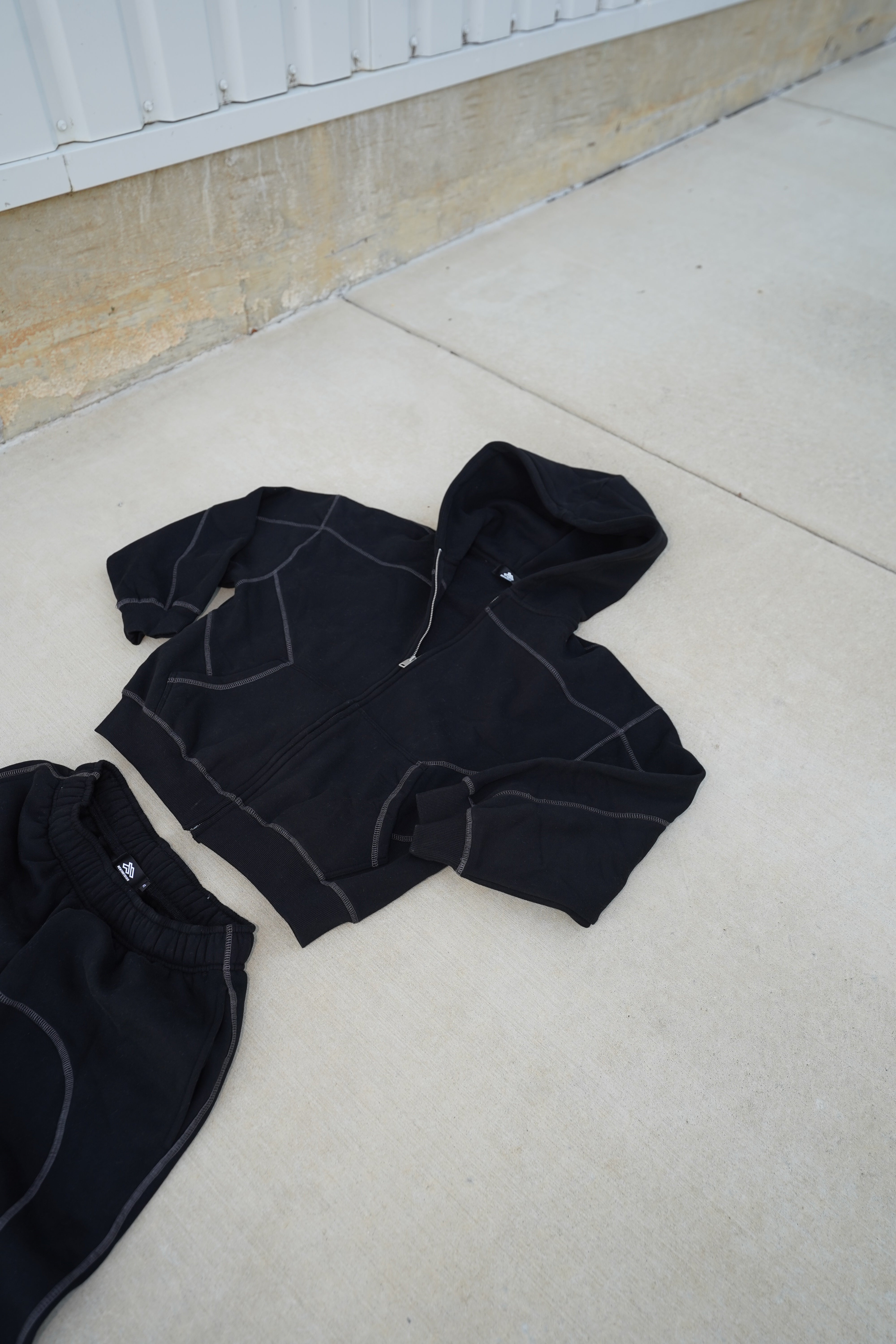NewInVision-Stitched Boxy Fleece Zip Hoodie