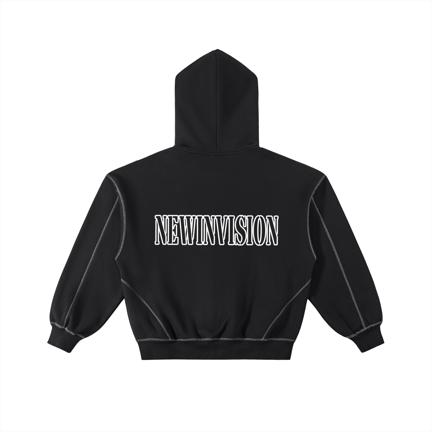 NewInVision-Stitched Boxy Fleece Zip Hoodie