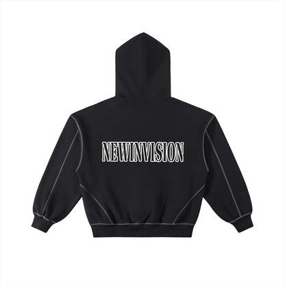 NewInVision-Stitched Boxy Fleece Zip Hoodie