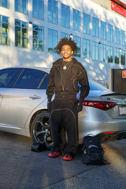 NewInVision-Stitched Boxy Fleece Zip Hoodie