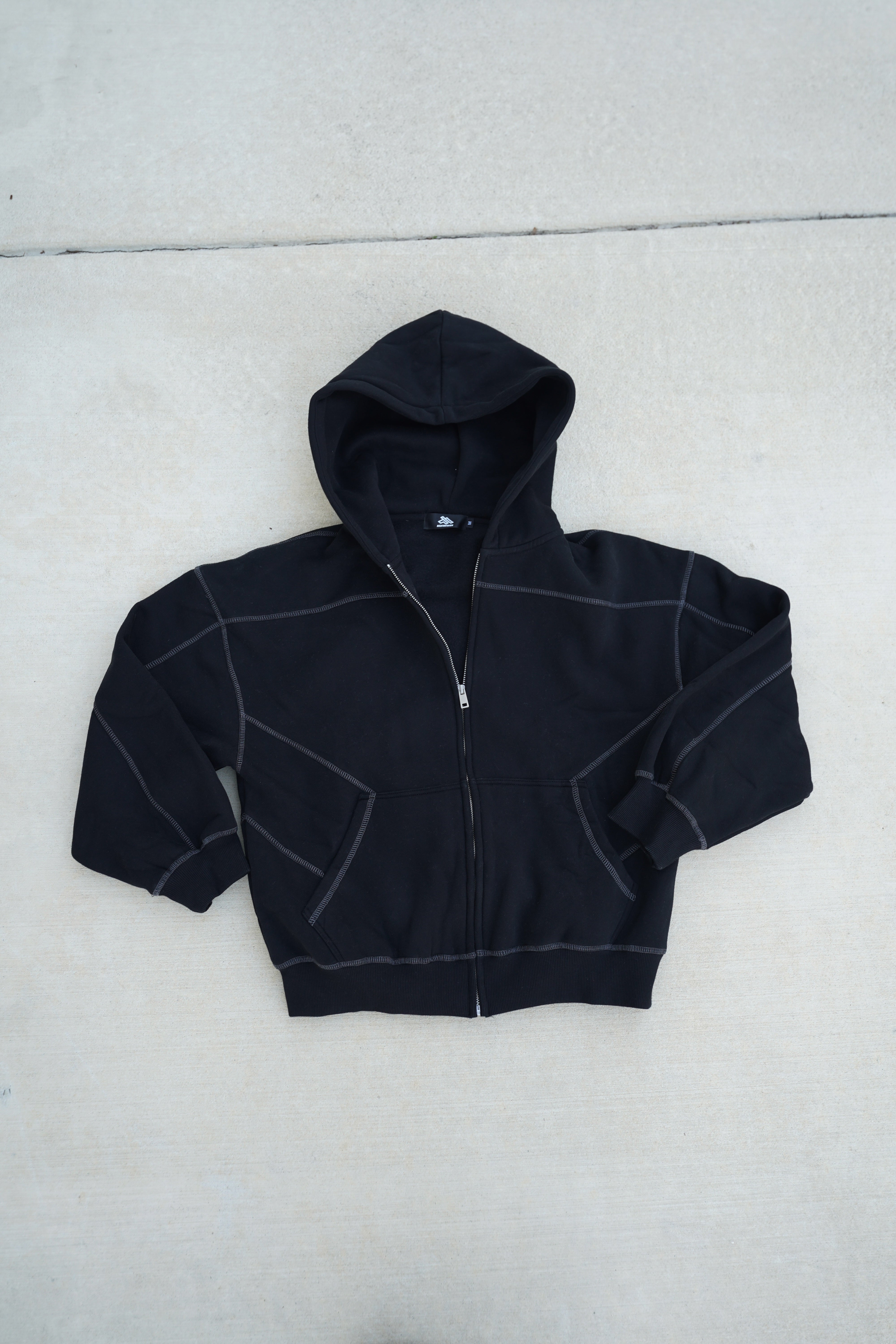 NewInVision-Stitched Boxy Fleece Zip Hoodie