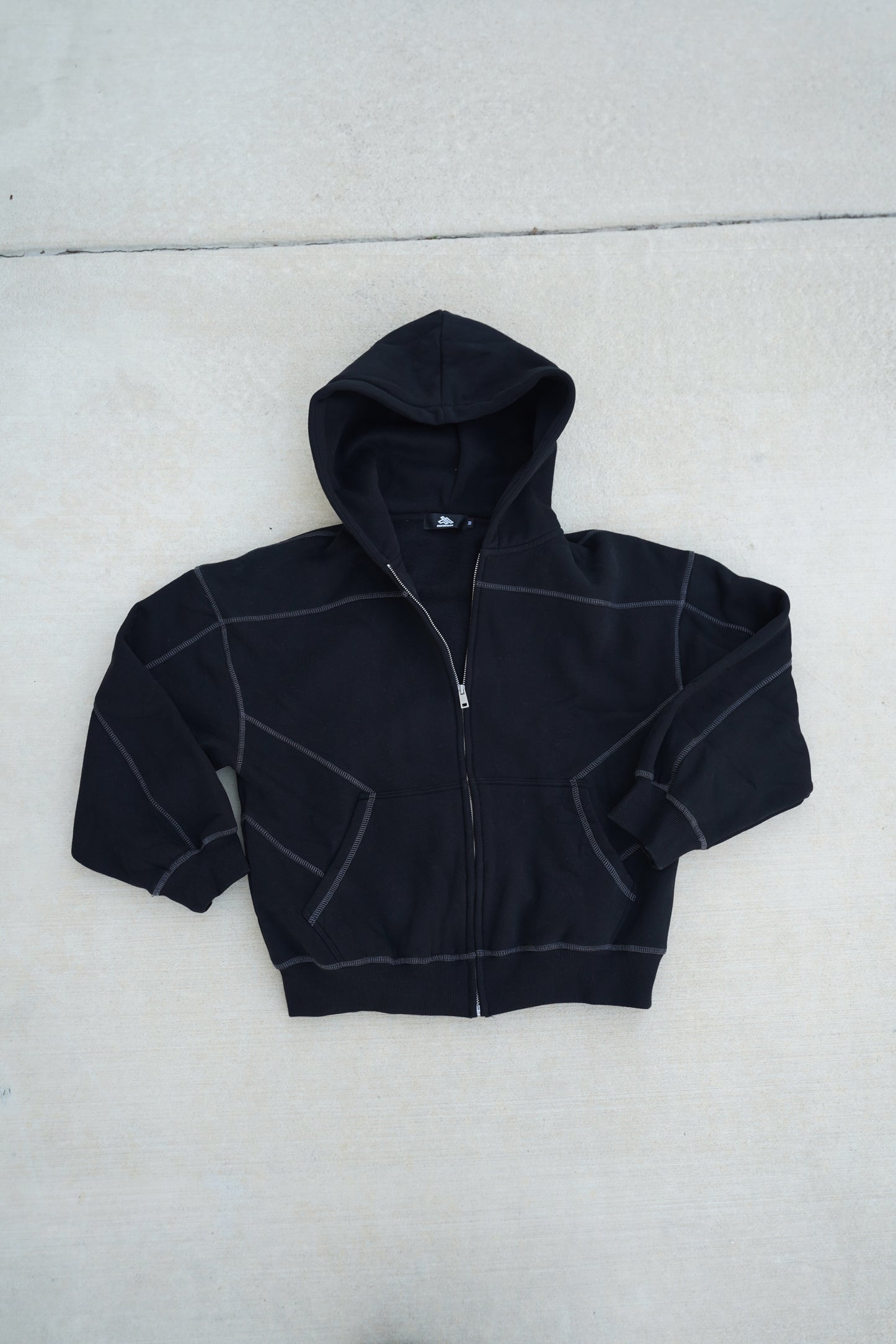NewInVision-Stitched Boxy Fleece Zip Hoodie