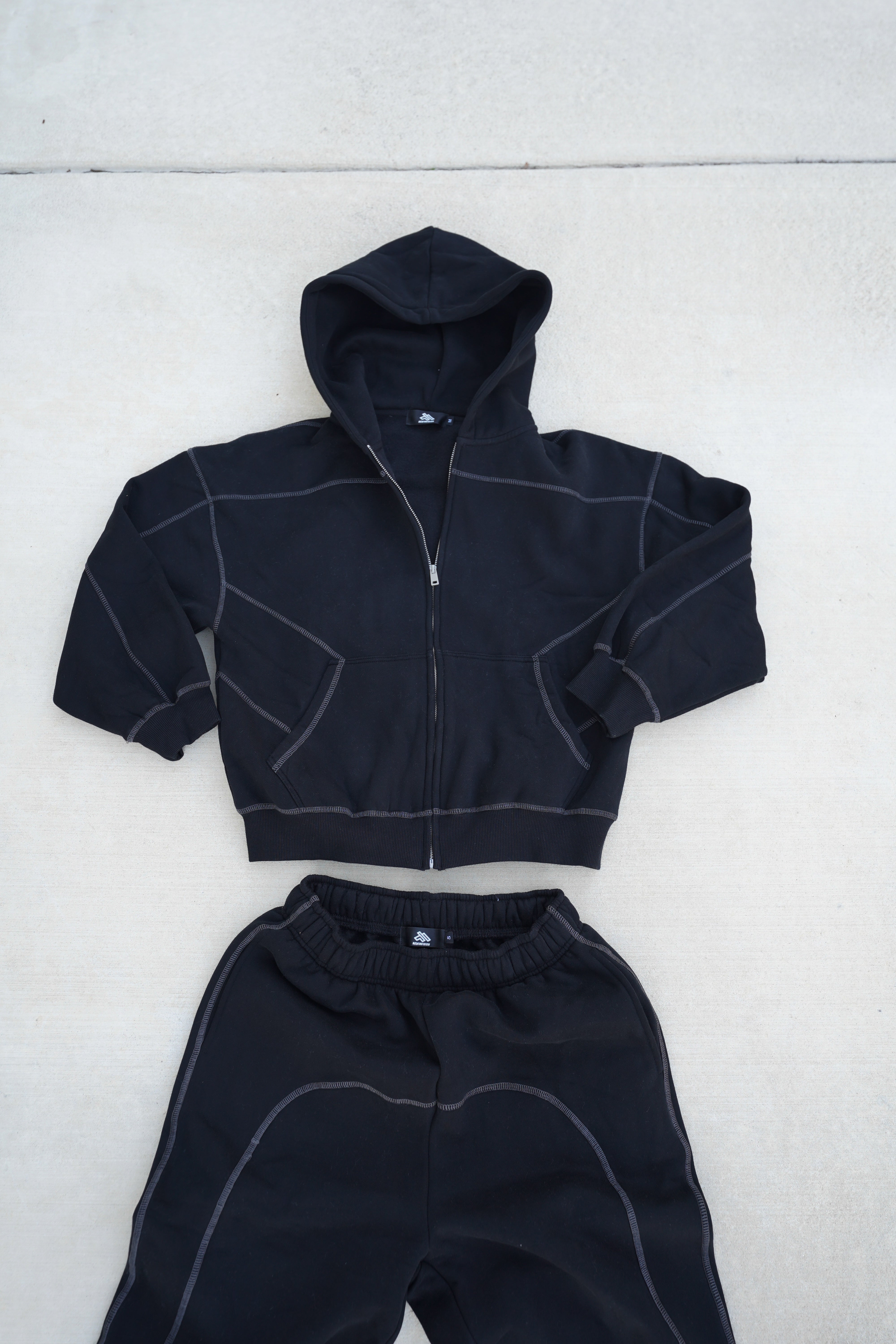 NewInVision-Stitched Boxy Fleece Zip Hoodie