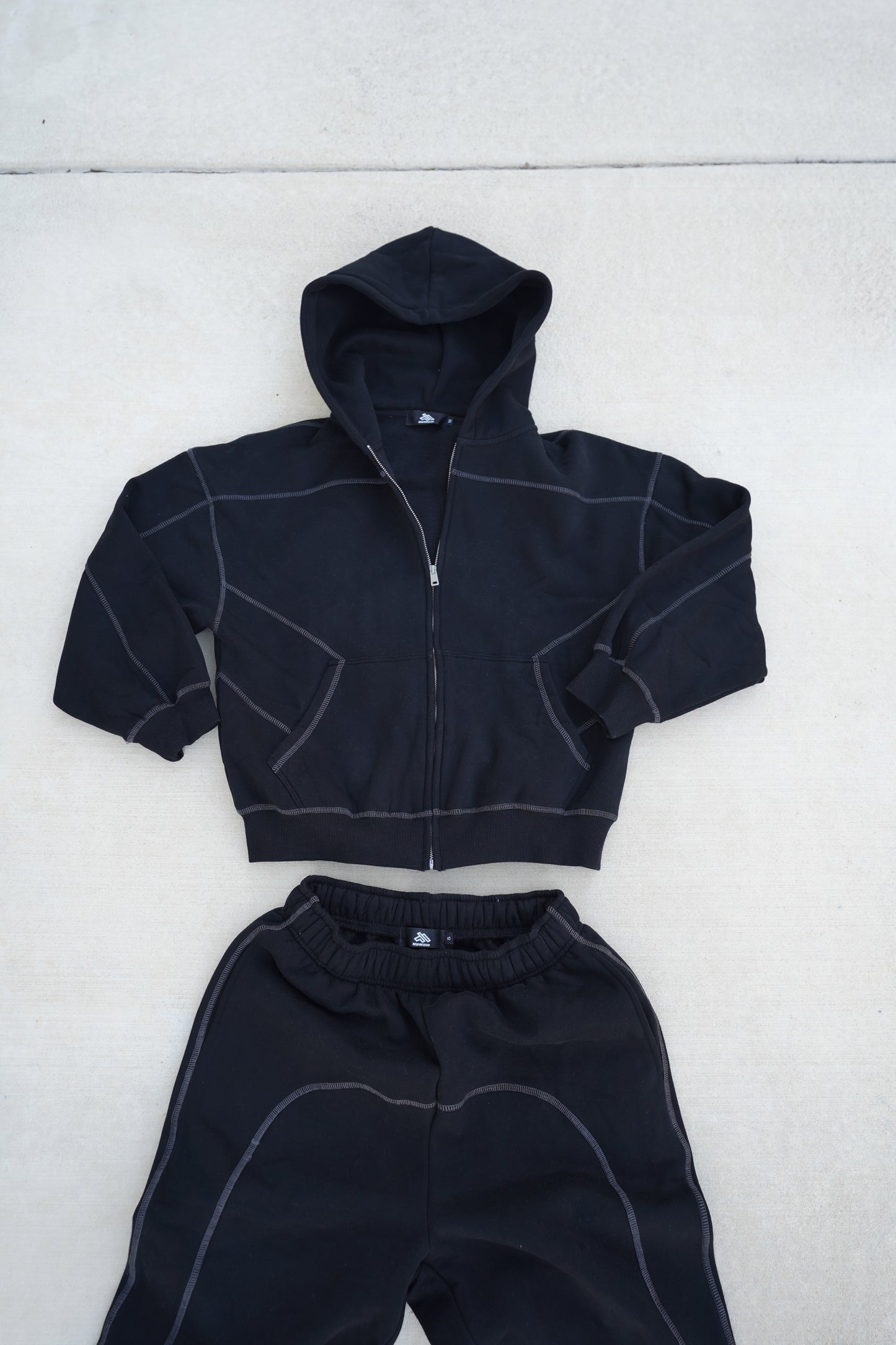 NewInVision-Stitched Boxy Fleece Zip Hoodie