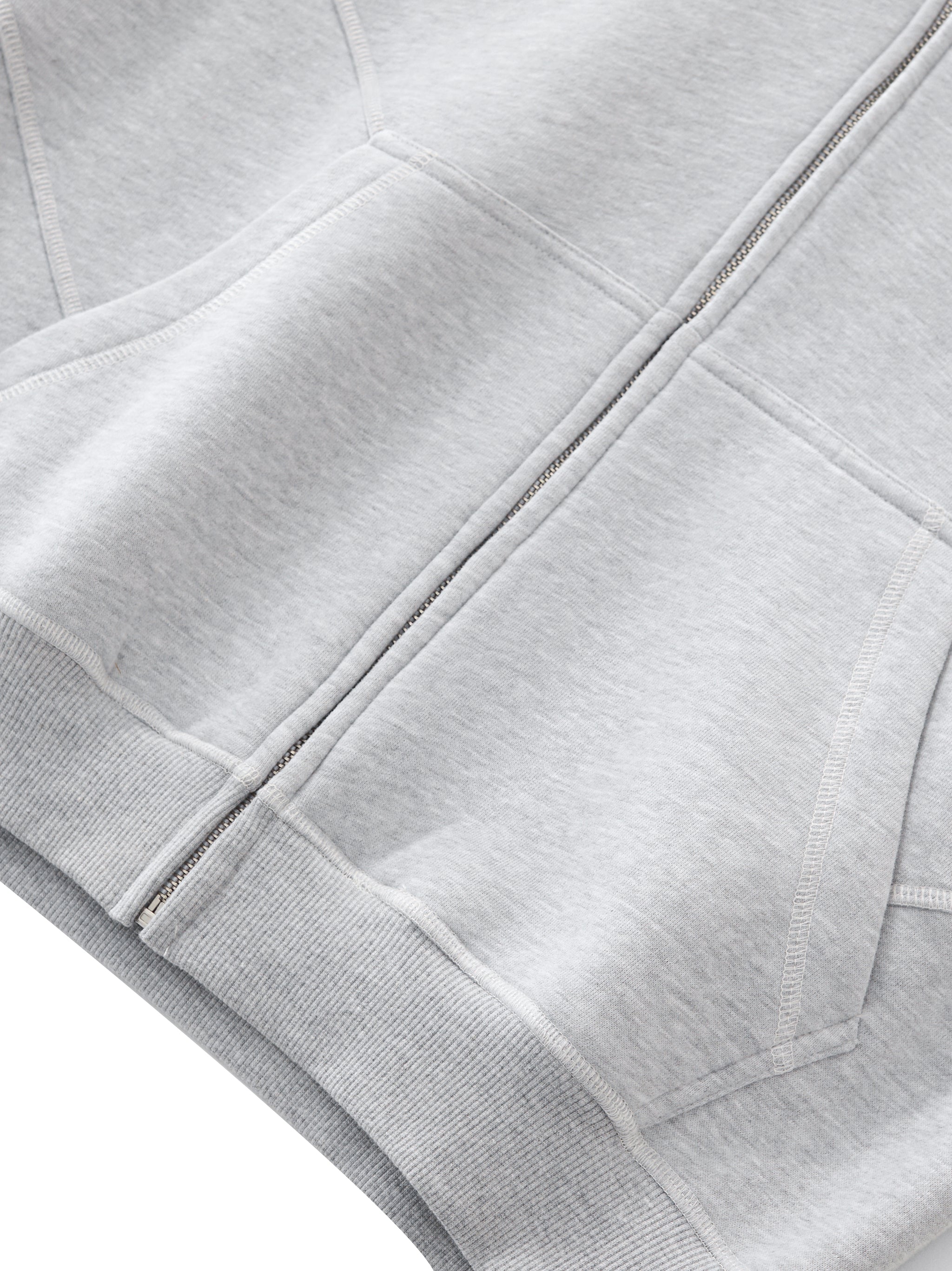 NewInVision-Stitched Boxy Fleece Zip Hoodie