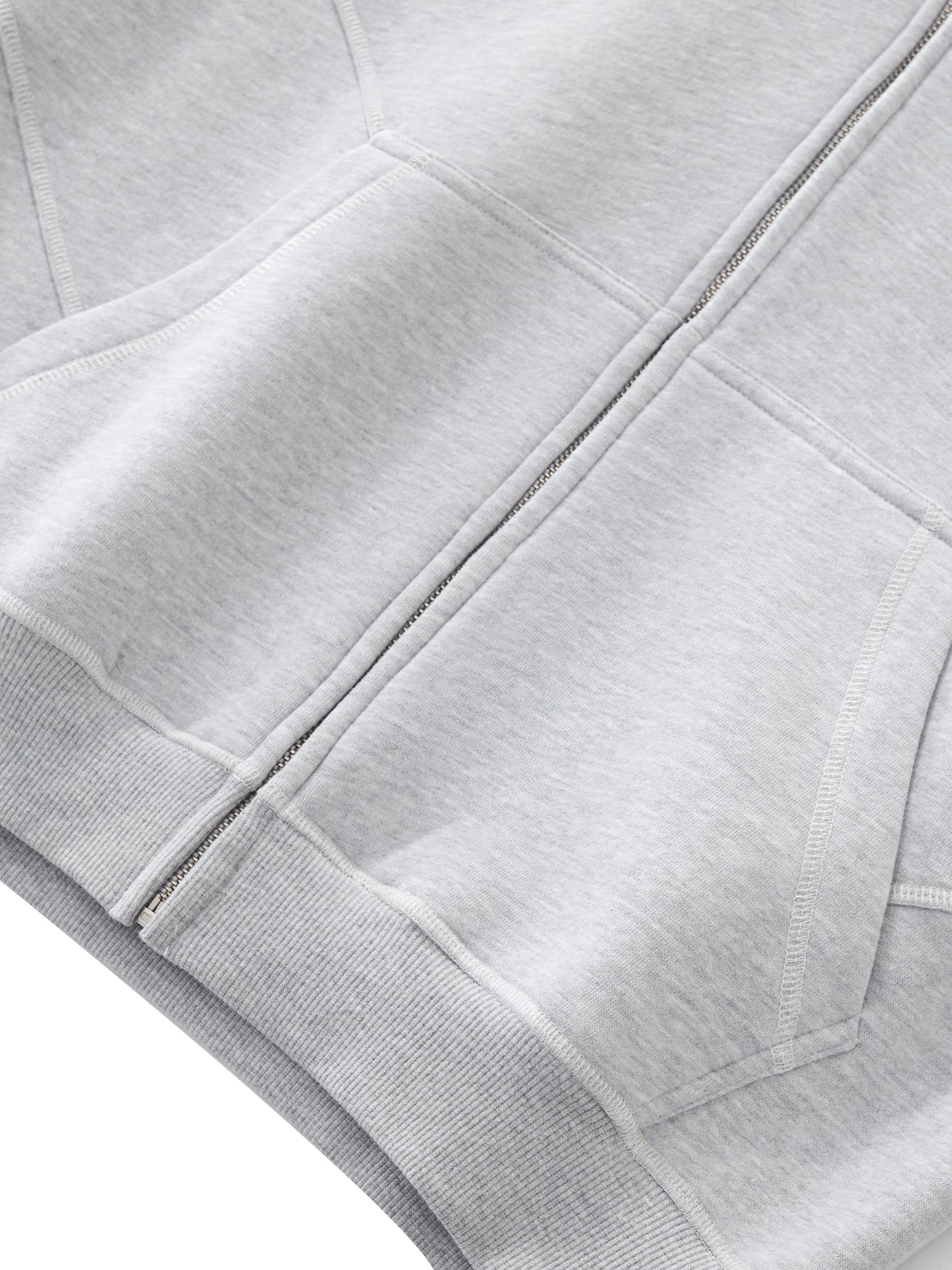 NewInVision-Stitched Boxy Fleece Zip Hoodie