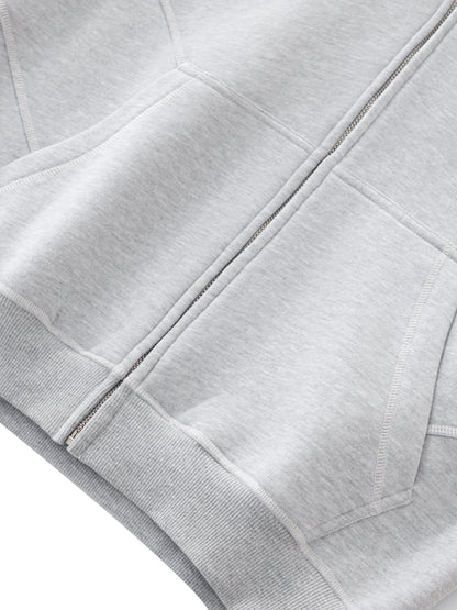 NewInVision-Stitched Boxy Fleece Zip Hoodie